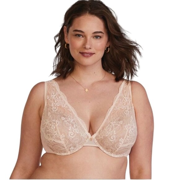 Third Love 24/7 Lace Contour Plunge Bra Neutral Cream Size 44D - Picture 1 of 8
